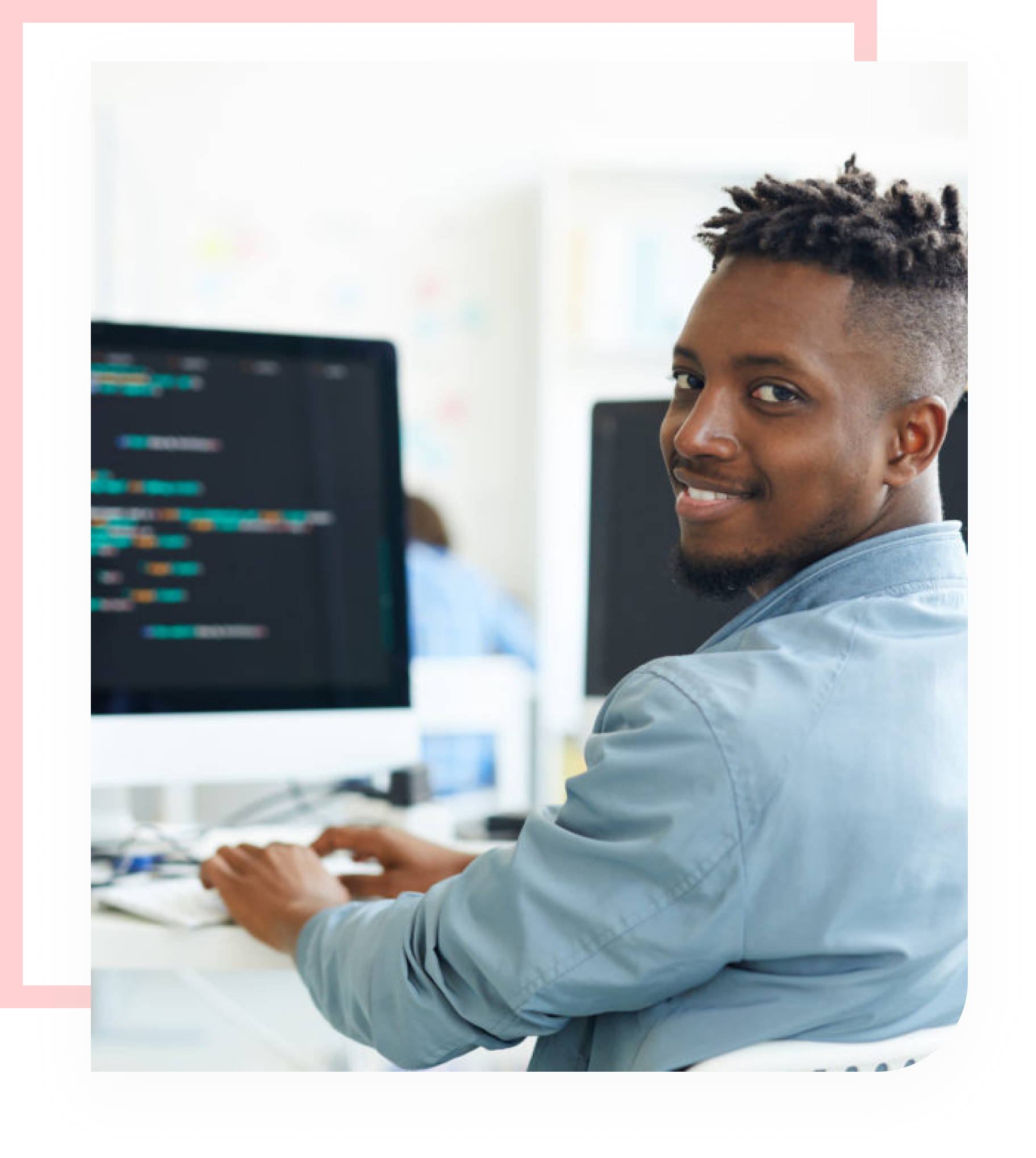 man typing